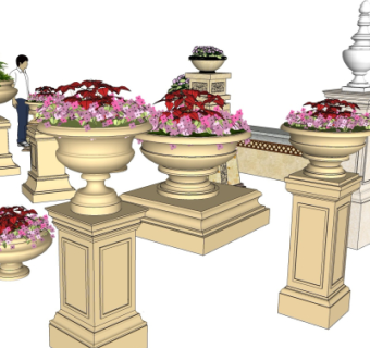 欧式花钵组合免费su模型