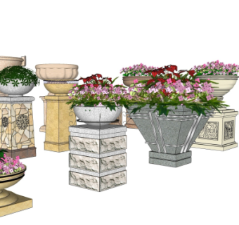欧式花钵组合免费su模型