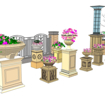 欧式花钵组合免费su模型