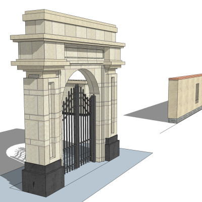 欧式大门围墙su模型