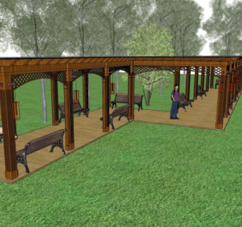 新中式公园长廊免费su模型