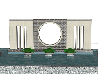 现代水池景观墙组合su模型