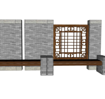 新中式围墙座椅组合su模型