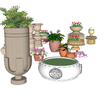 欧式花钵组合免费su模型