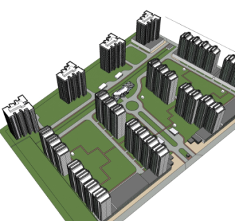 现代小区规划su模型