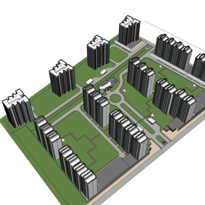 现代小区规划su模型