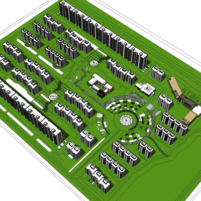 现代小区规划su模型