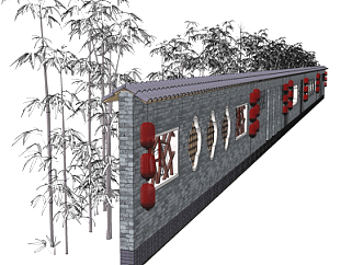 中式景观墙免费su模型