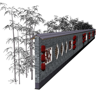 中式景观墙免费su模型