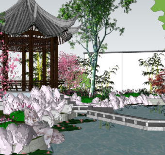 中式园林景观su模型