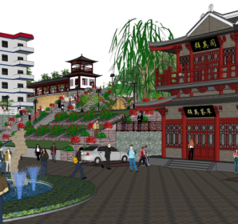 中式学校规划su模型