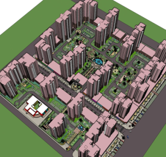 现代小区规划su模型