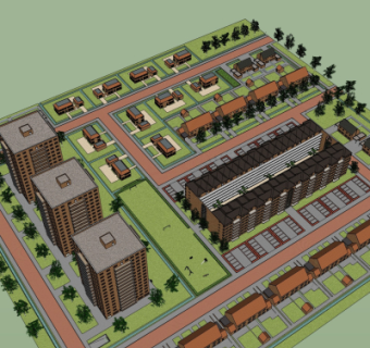 现代小区规划su模型