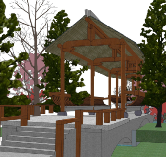 中式廊道免费su模型