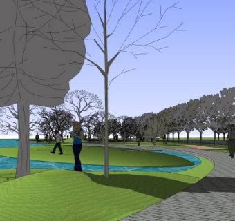 现代沿河景观su模型