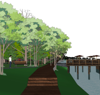 现代沿河景观su模型