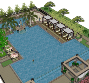 欧式泳池su模型