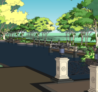 欧式沿河景观su模型