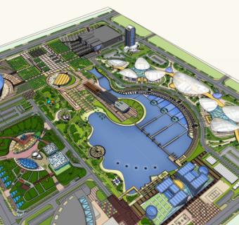 现代商业区规划su模型