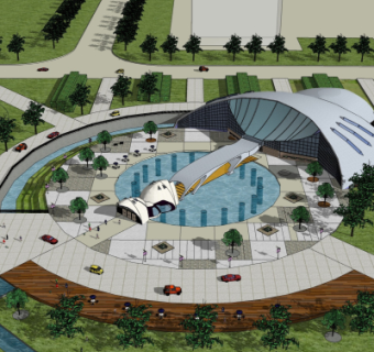 现代展览馆外观su模型