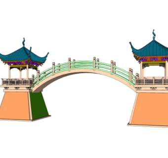中式廊桥免费su模型