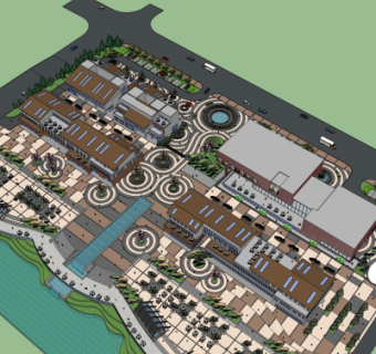 现代商业街规划su模型