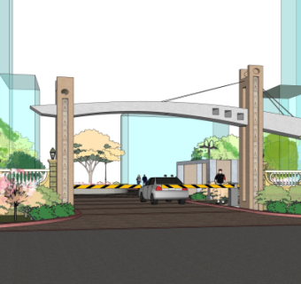 现代小区入口大门免费su模型