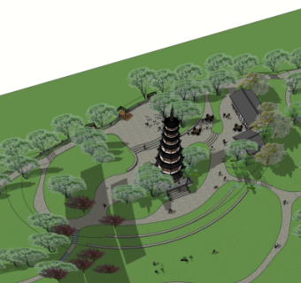 中式公园景观su模型