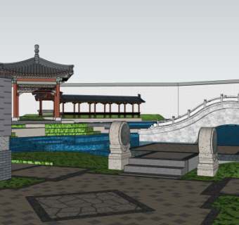 中式公园景观su模型