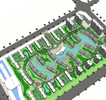 现代小区规划su模型