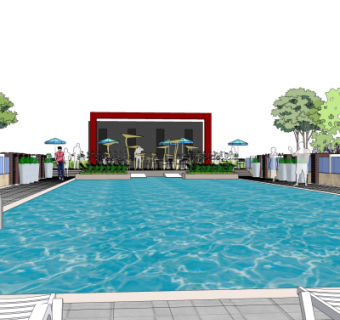现代游泳池su模型