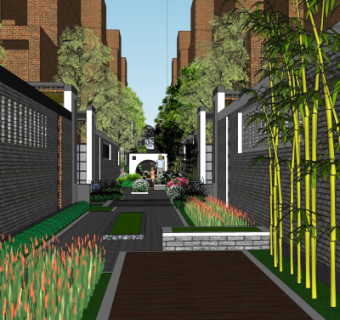 中式街道小巷景观su那些