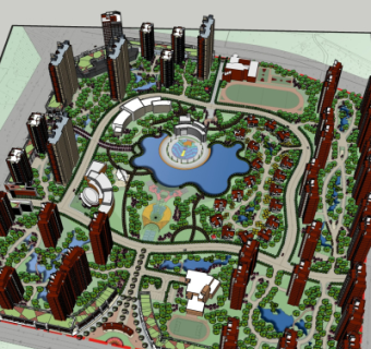 现代小区规划su模型