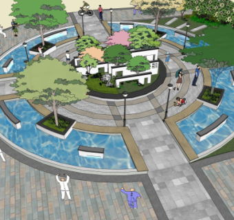 新中式广场景观su模型