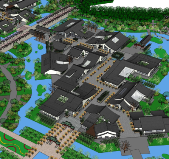 中式古镇规划设计su模型