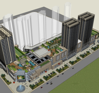 现代商业广场su模型