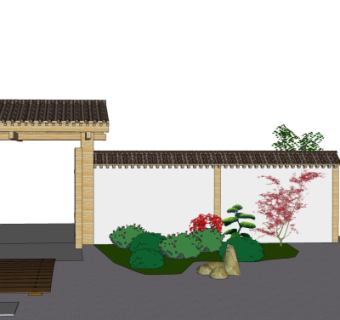 新中式围墙免费su模型