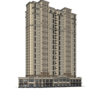 新古典高层公寓楼su模型