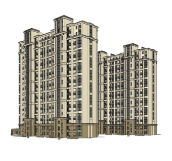 新古典高层公寓楼su模型