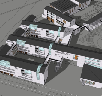 中式教学楼外观su模型