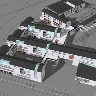 中式教学楼外观su模型