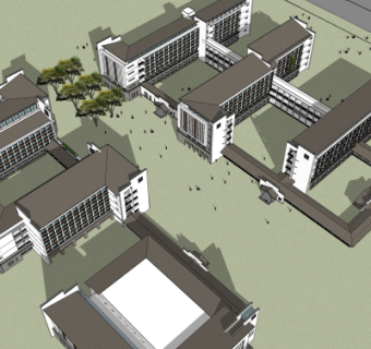新中式教学楼su模型
