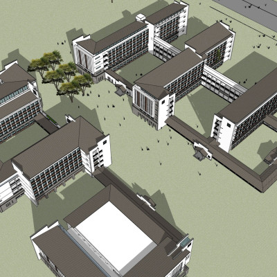 新中式教学楼su模型