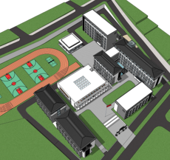 新中式学校规划su模型
