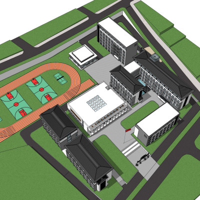 新中式学校规划su模型