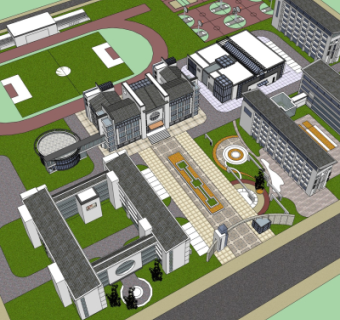 新中式学校规划su模型