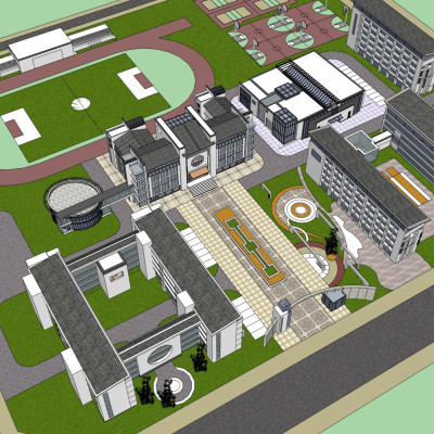 新中式学校规划su模型