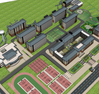 新中式学校规划su模型