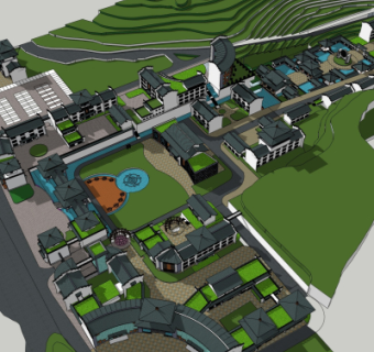 新中式商业区规划su模型