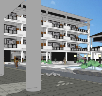 新中式教学楼su模型